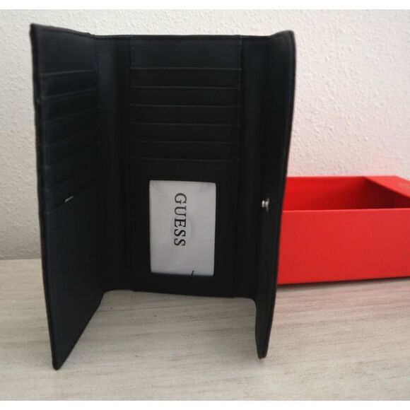 Guess E9455151 Women's Black Logo Embossed Abbas SLG Tri-Fold Wallet - Picture 3 of 7